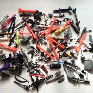 G.I. JOE…and other action figures.. huge lot!  Appx. 130 pieces various weapons